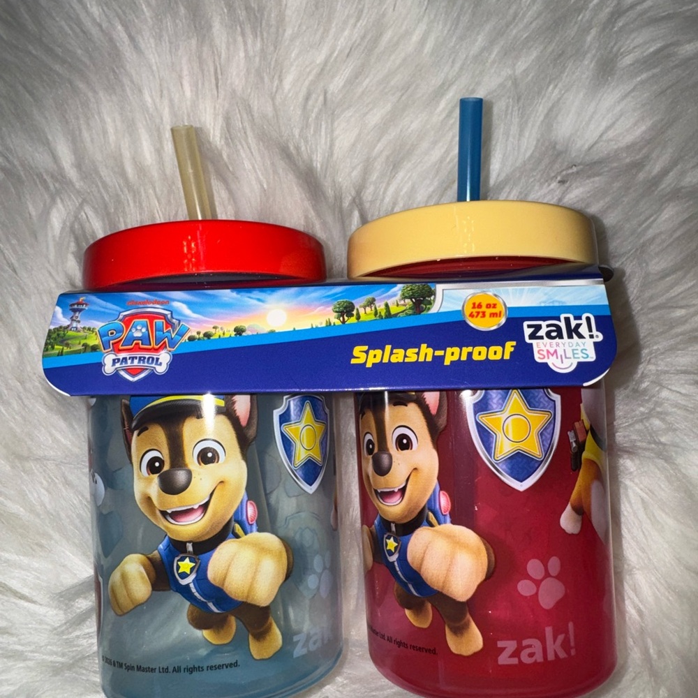 PAW Patrol Kids Splash-Proof Straw Cups - Red & Yellow Lids